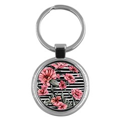 Country-chic Watercolor Flowers Key Chain (round) by GardenOfOphir