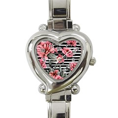 Country-chic Watercolor Flowers Heart Italian Charm Watch by GardenOfOphir