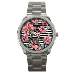 Country-chic Watercolor Flowers Sport Metal Watch by GardenOfOphir