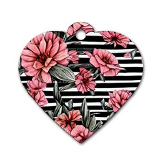 Country-chic Watercolor Flowers Dog Tag Heart (one Side) by GardenOfOphir