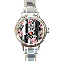 Classic Watercolor Flowers Round Italian Charm Watch by GardenOfOphir