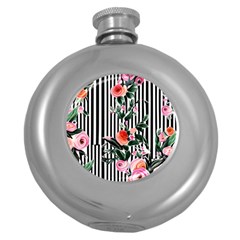 Classic Watercolor Flowers Round Hip Flask (5 Oz) by GardenOfOphir