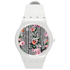 Classic Watercolor Flowers Round Plastic Sport Watch (m) by GardenOfOphir