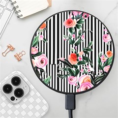 Classic Watercolor Flowers Wireless Fast Charger(black)