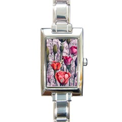 Color-infused Watercolor Flowers Rectangle Italian Charm Watch by GardenOfOphir