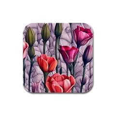 Color-infused Watercolor Flowers Rubber Square Coaster (4 Pack) by GardenOfOphir