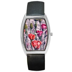 Color-infused Watercolor Flowers Barrel Style Metal Watch by GardenOfOphir