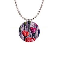 Color-infused Watercolor Flowers 1  Button Necklace by GardenOfOphir