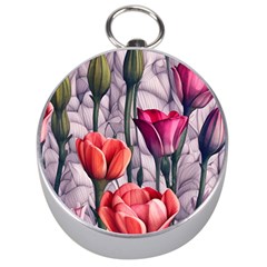 Color-infused Watercolor Flowers Silver Compasses by GardenOfOphir