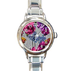 Dazzling Watercolor Flowers Round Italian Charm Watch by GardenOfOphir