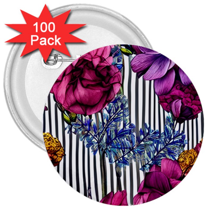 Dazzling Watercolor Flowers 3  Buttons (100 pack) 