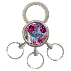 Dazzling Watercolor Flowers 3-ring Key Chain