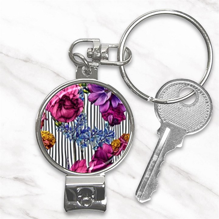 Dazzling Watercolor Flowers Nail Clippers Key Chain