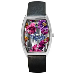 Dazzling Watercolor Flowers Barrel Style Metal Watch by GardenOfOphir