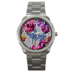 Dazzling Watercolor Flowers Sport Metal Watch by GardenOfOphir