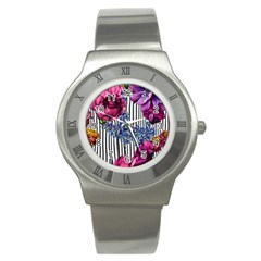 Dazzling Watercolor Flowers Stainless Steel Watch by GardenOfOphir