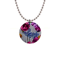 Dazzling Watercolor Flowers 1  Button Necklace by GardenOfOphir