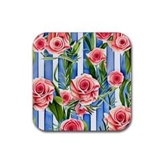 Chic Watercolor Flowers Rubber Coaster (square) by GardenOfOphir