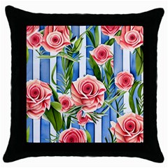 Chic Watercolor Flowers Throw Pillow Case (black) by GardenOfOphir