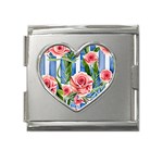 Chic watercolor flowers Mega Link Heart Italian Charm (18mm) Front