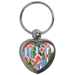 Chic Watercolor Flowers Key Chain (heart) by GardenOfOphir