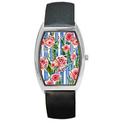 Chic watercolor flowers Barrel Style Metal Watch