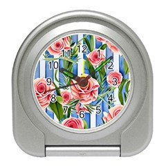 Chic Watercolor Flowers Travel Alarm Clock by GardenOfOphir