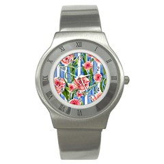 Chic watercolor flowers Stainless Steel Watch