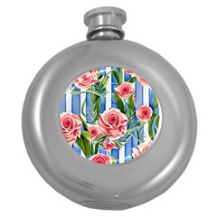 Chic Watercolor Flowers Round Hip Flask (5 Oz) by GardenOfOphir