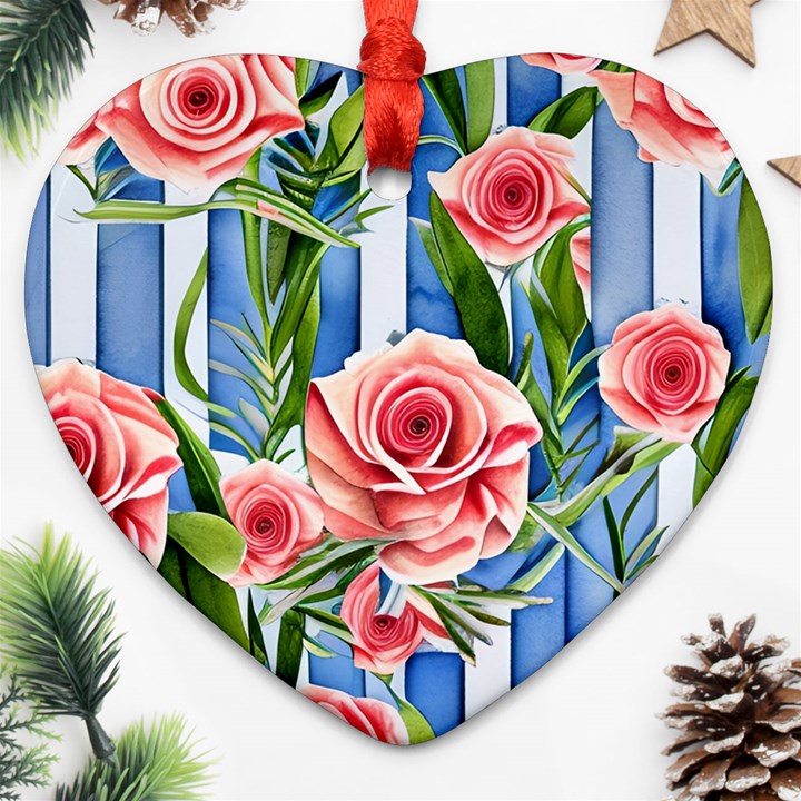 Chic watercolor flowers Heart Ornament (Two Sides)