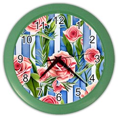 Chic Watercolor Flowers Color Wall Clock by GardenOfOphir