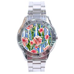 Chic watercolor flowers Stainless Steel Analogue Watch