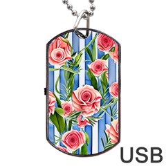 Chic Watercolor Flowers Dog Tag Usb Flash (two Sides) by GardenOfOphir