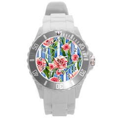 Chic Watercolor Flowers Round Plastic Sport Watch (l) by GardenOfOphir