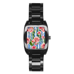 Chic Watercolor Flowers Stainless Steel Barrel Watch by GardenOfOphir