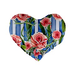 Chic Watercolor Flowers Standard 16  Premium Flano Heart Shape Cushions by GardenOfOphir