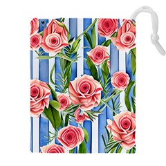 Chic Watercolor Flowers Drawstring Pouch (4xl) by GardenOfOphir