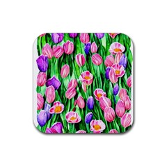 Combined Watercolor Flowers Rubber Coaster (square) by GardenOfOphir