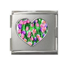 Combined Watercolor Flowers Mega Link Heart Italian Charm (18mm) by GardenOfOphir