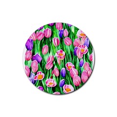 Combined Watercolor Flowers Rubber Coaster (round) by GardenOfOphir