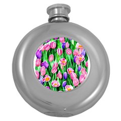 Combined Watercolor Flowers Round Hip Flask (5 Oz) by GardenOfOphir