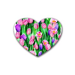 Combined Watercolor Flowers Rubber Heart Coaster (4 Pack) by GardenOfOphir