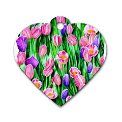 Combined Watercolor Flowers Dog Tag Heart (two Sides) by GardenOfOphir