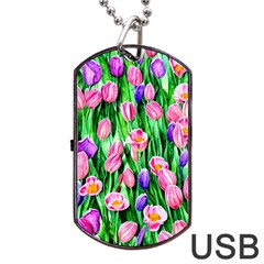 Combined Watercolor Flowers Dog Tag Usb Flash (one Side) by GardenOfOphir