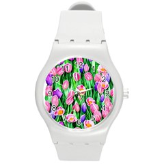 Combined Watercolor Flowers Round Plastic Sport Watch (m) by GardenOfOphir