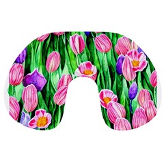 Combined Watercolor Flowers Travel Neck Pillow by GardenOfOphir