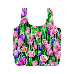 Combined Watercolor Flowers Full Print Recycle Bag (m) by GardenOfOphir