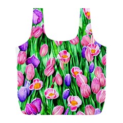 Combined Watercolor Flowers Full Print Recycle Bag (l) by GardenOfOphir