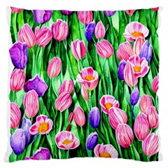 Combined Watercolor Flowers Large Premium Plush Fleece Cushion Case (two Sides) by GardenOfOphir