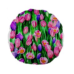 Combined Watercolor Flowers Standard 15  Premium Flano Round Cushions by GardenOfOphir